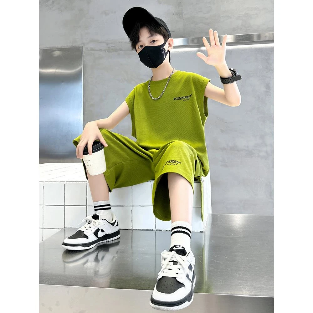 男童夏装无袖套装2025新款中大童夏季薄款男孩背心儿童帅气时髦潮