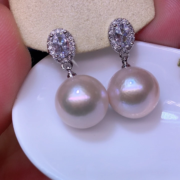 银S925镶嵌耳饰淡水珍珠