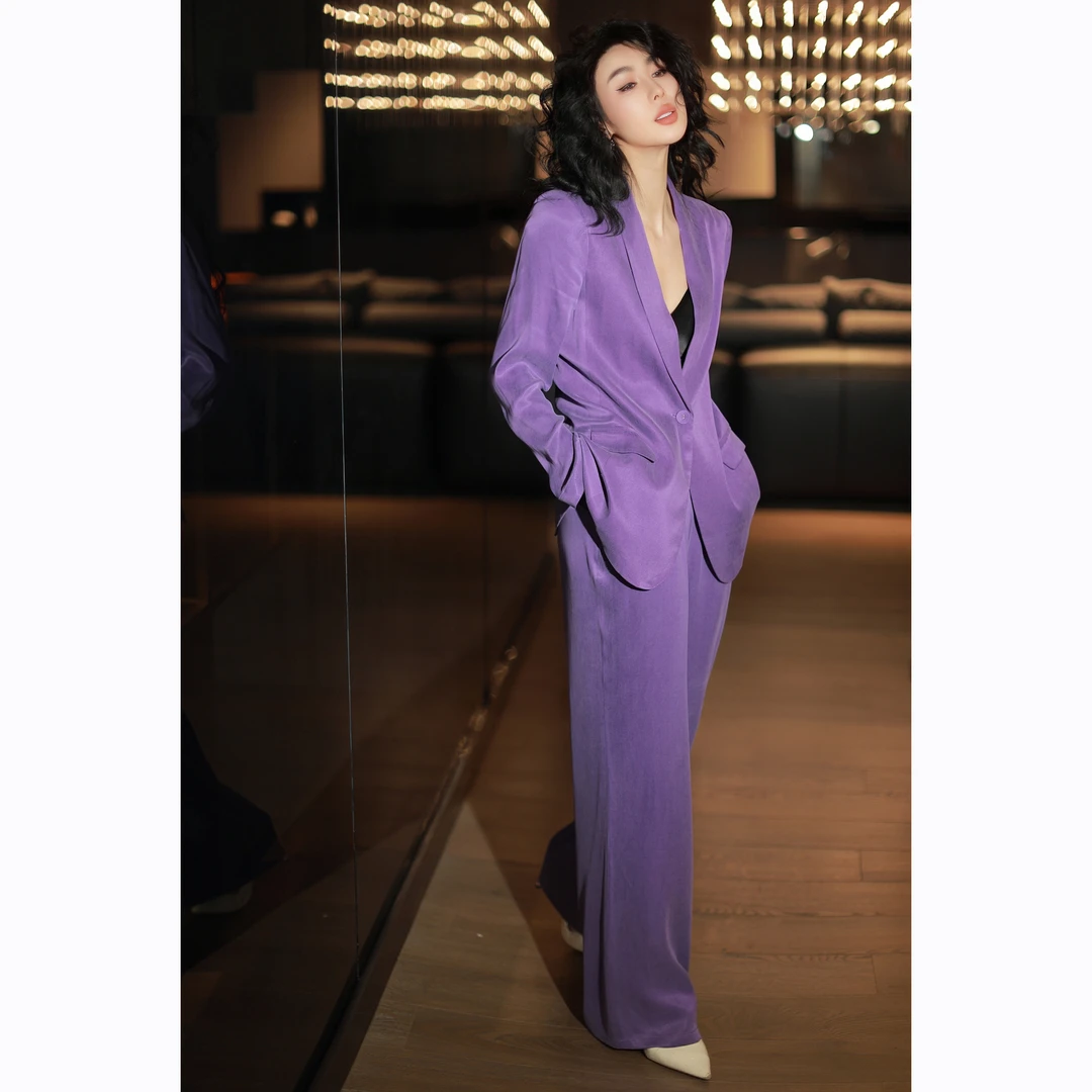 ZEROYK高定职业装2025春夏新款设计感御姐气质铜氨丝西服长裤套装