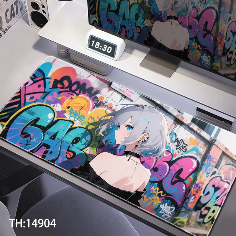 涂鸦墙鼠标垫超大二次元电竞桌垫电脑键盘护腕家用办公宿舍滑鼠垫