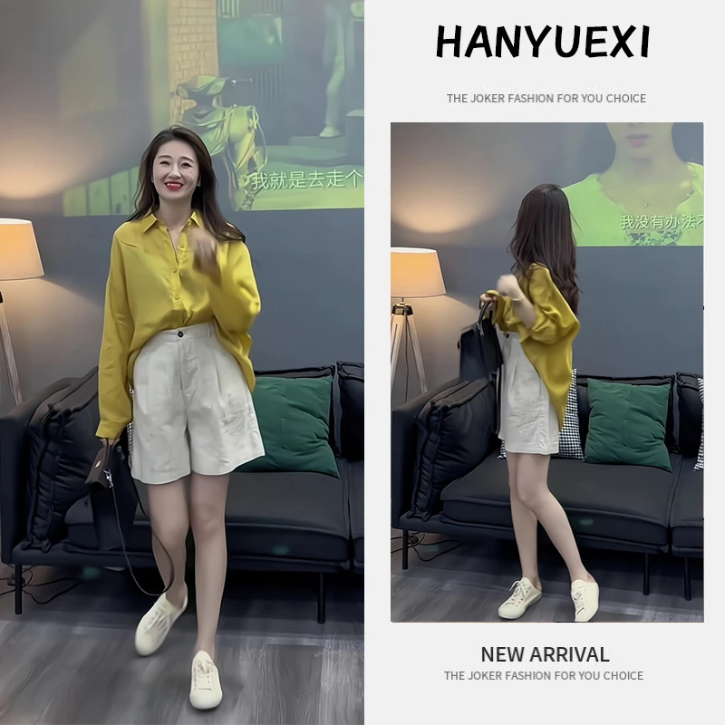 夏季一整套女装2025新款韩版休闲时尚气质显瘦长袖衬衫短裤两件套