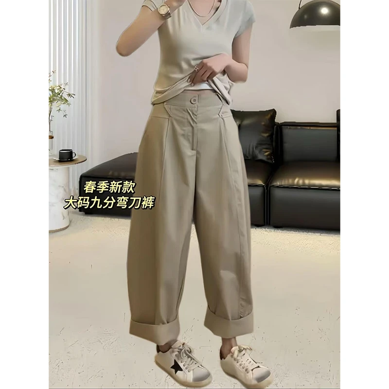 复古美式夏季新品阔腿九分休闲裤女2025新款高腰宽松显瘦直筒裤子