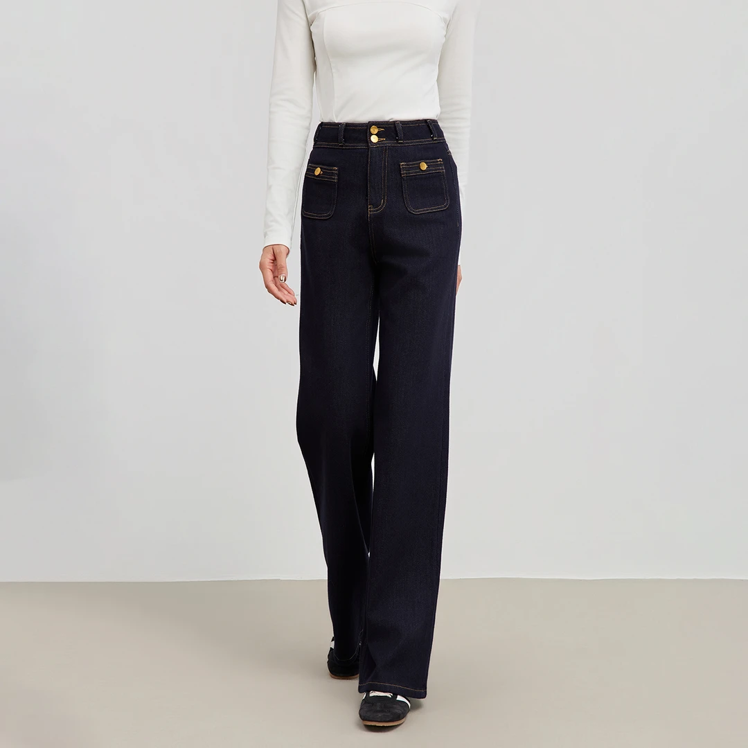 ZHENXI【黑金丹宁】高个子加长秋季时尚阔腿休闲牛仔裤25QDYY0632