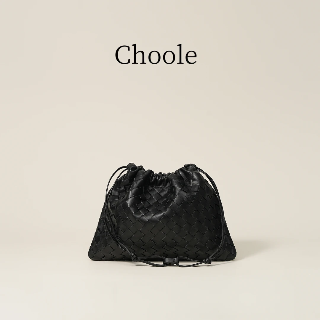 【编织-中号垃圾袋】新款 小羊皮 手工编织 精致 抽绳真皮 百搭款