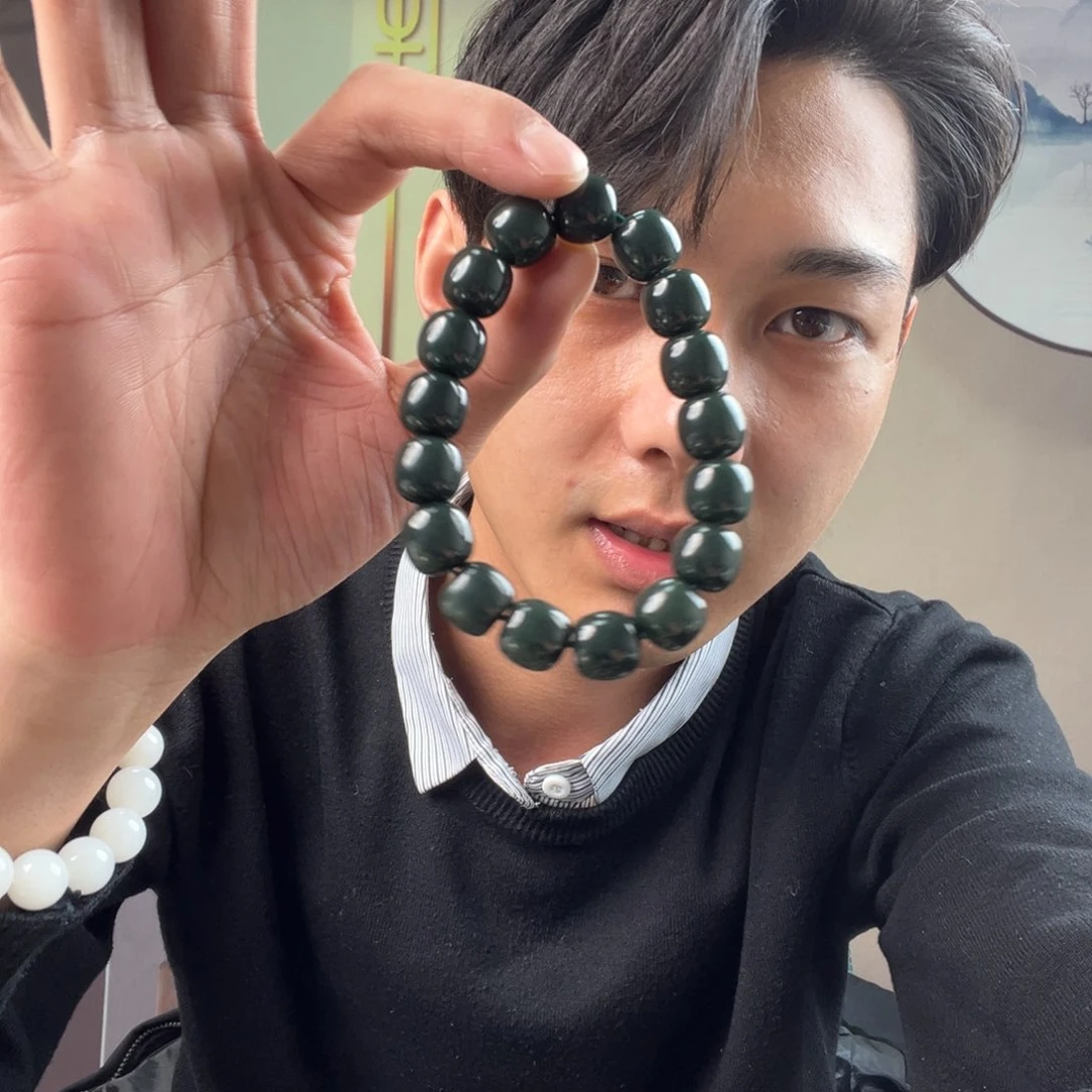 和田玉手链未镶嵌纯天然新疆和田玉且末蓝12mm