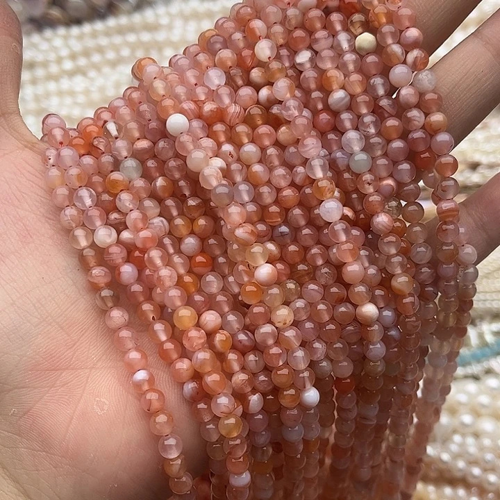 玛瑙/玉髓未镶嵌珠宝半成品一条5mm左右冰飘南红几颗有瑕