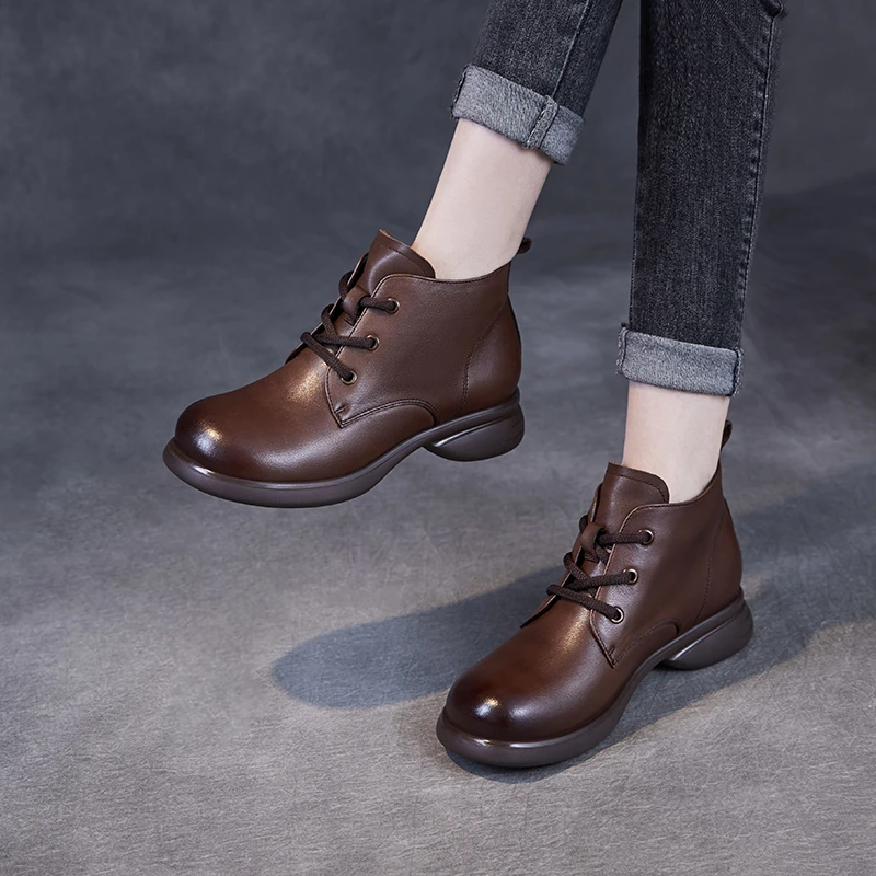 【千诗定制】头层牛皮春季新款马丁靴女软底靴子百搭真皮女士短靴子