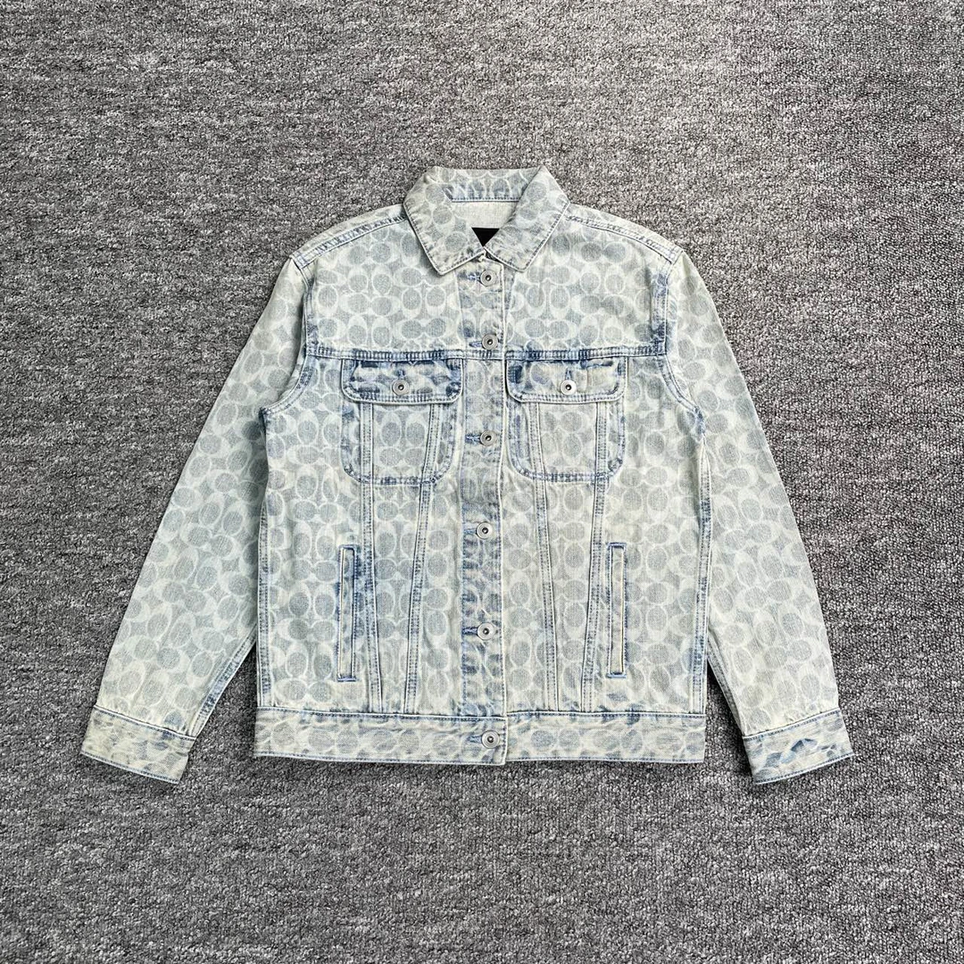 全新未使用 COACH/蔻驰 7180/做旧满印单排扣牛仔夹克外套/S码