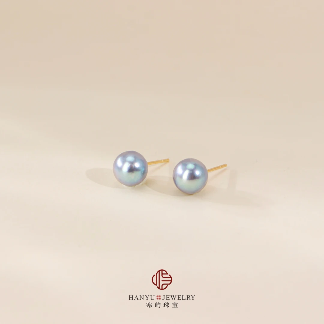 【寒屿珠宝】海水真多麻珍珠耳钉/7-8mm/18k
