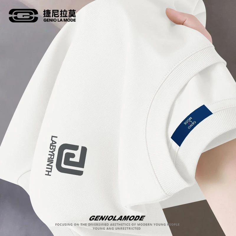 捷尼拉莫纯棉短袖T恤男款夏季重磅圆领体恤男士宽松大码打底衫潮