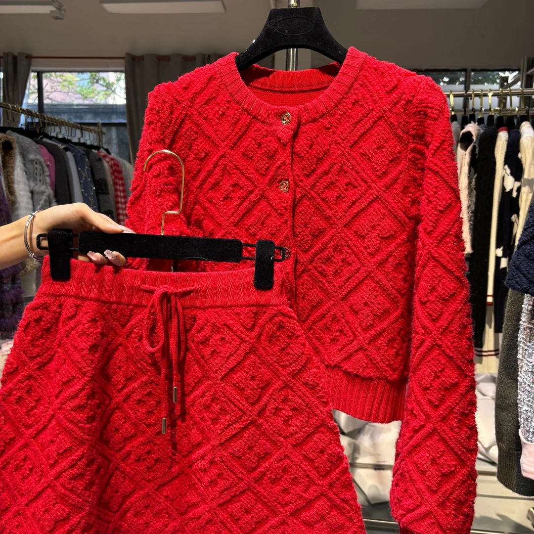 <猪猪出品>气质百搭高级修身显瘦时尚洋气开衫针织套装414