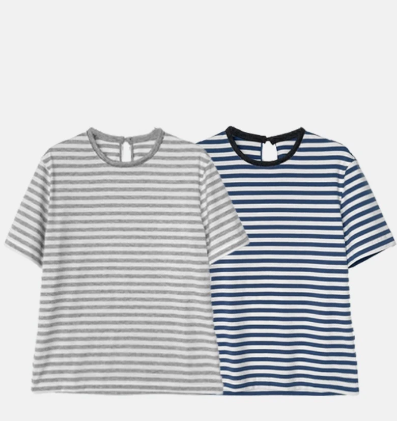 『BC刘涛同款』春秋新品重工珠链面料舒适不闷BC经典嵌珠链条纹短袖