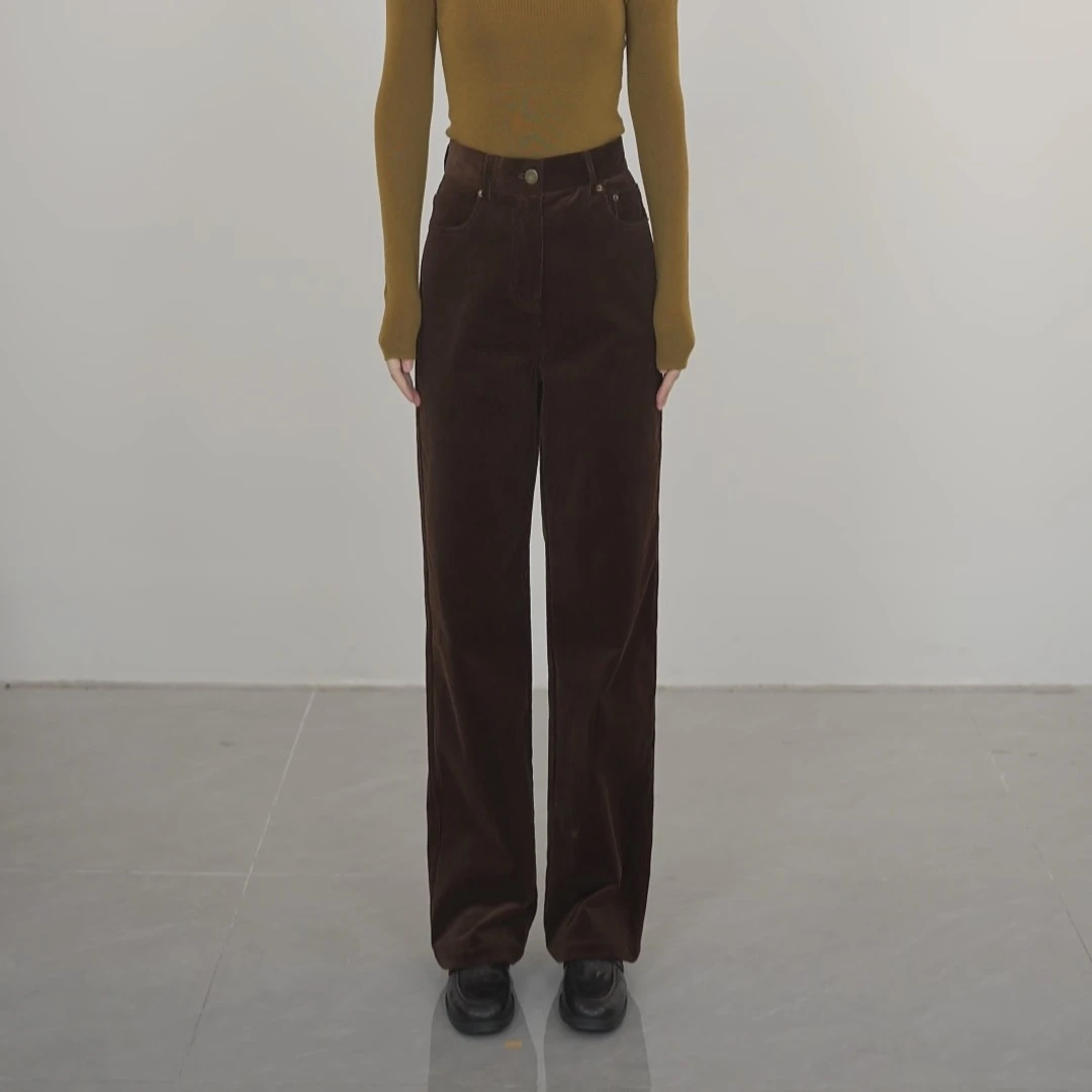 小禾【灯芯绒裤】高棉微弹洗水复古灯芯绒感直筒高腰提臀显瘦裤