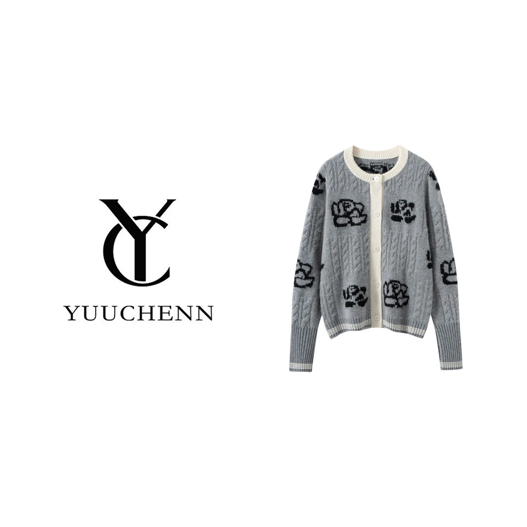 YUUCHENN明星同款提花羊绒开衫 5087