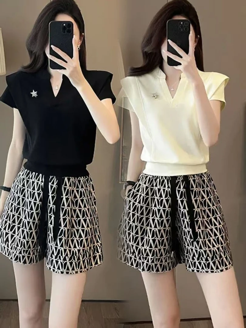 200斤微胖mm休闲套装女士大码宽松显瘦遮肉洋气质短袖短裤运动服