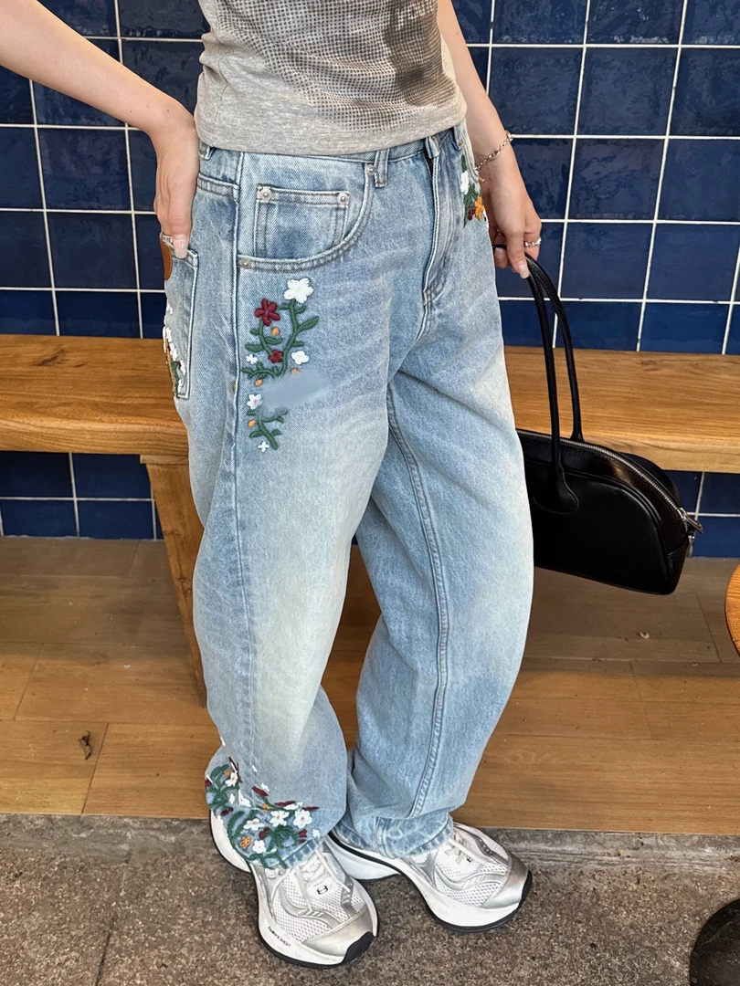 GOODBRAND 藤蔓花卉轻奢宽松直筒牛仔裤 男女同款
