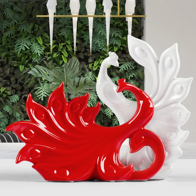 创意家居饰品摆件结婚礼物酒柜装饰品客厅卧室孔雀开屏陶瓷工艺品