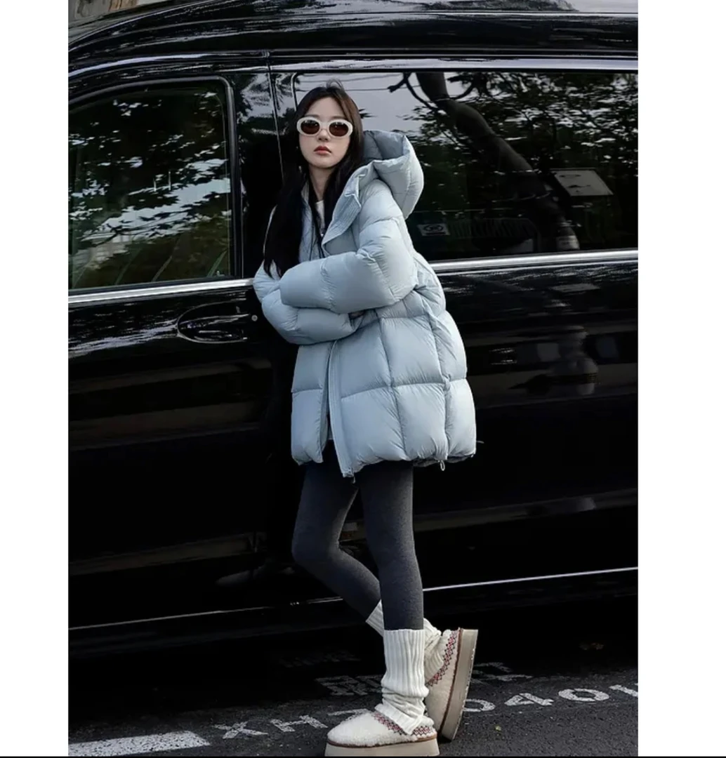 【 肖美莉】90白鹅绒贝贝款超轻保暖泡芙感蓬松连帽羽绒服中长款