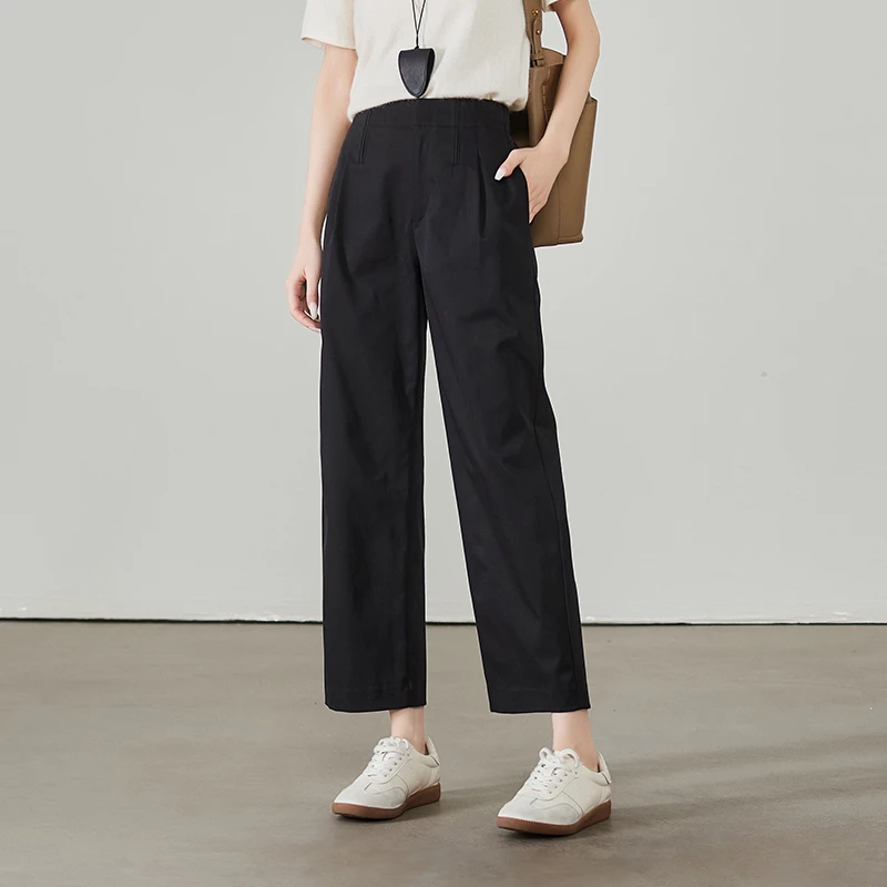 索菲丝尔春季九分休闲直筒裤2025半松紧腰时尚百搭显瘦女511065