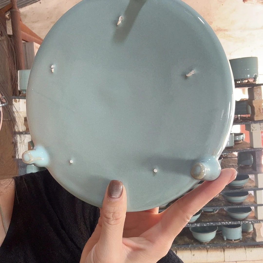 摆件天青釉18口径三足洗特价不退不换