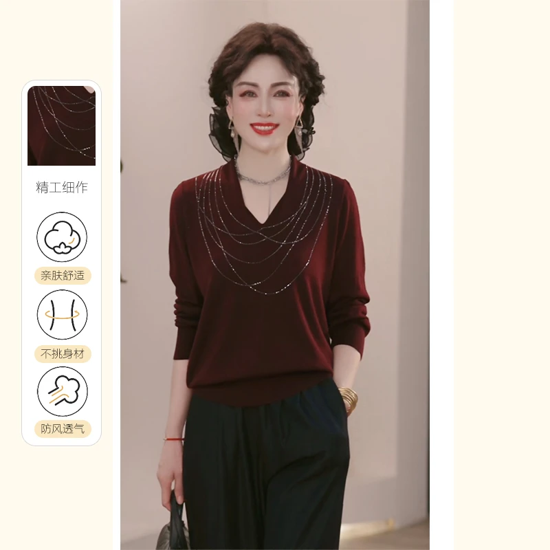 2025秋冬新款妈妈装针织衫百搭上衣气质中年女装休闲时尚内搭毛衣