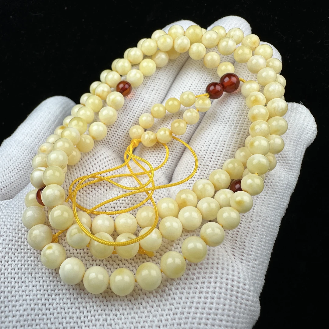 R7214天然蜜蜡 圆珠108脖挂5.8mm假一赔四