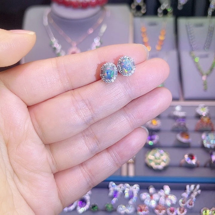 欧泊合金珠宝奇石耳饰