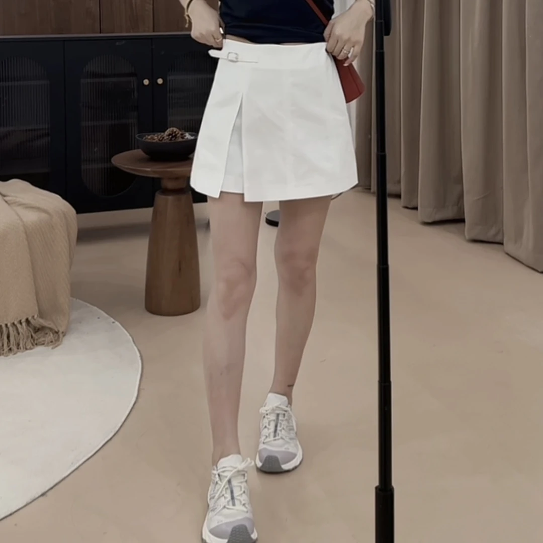 伟丽店4114款【韩系复古开叉裙裤】A字裙拉链高腰薄款半身裙短裙