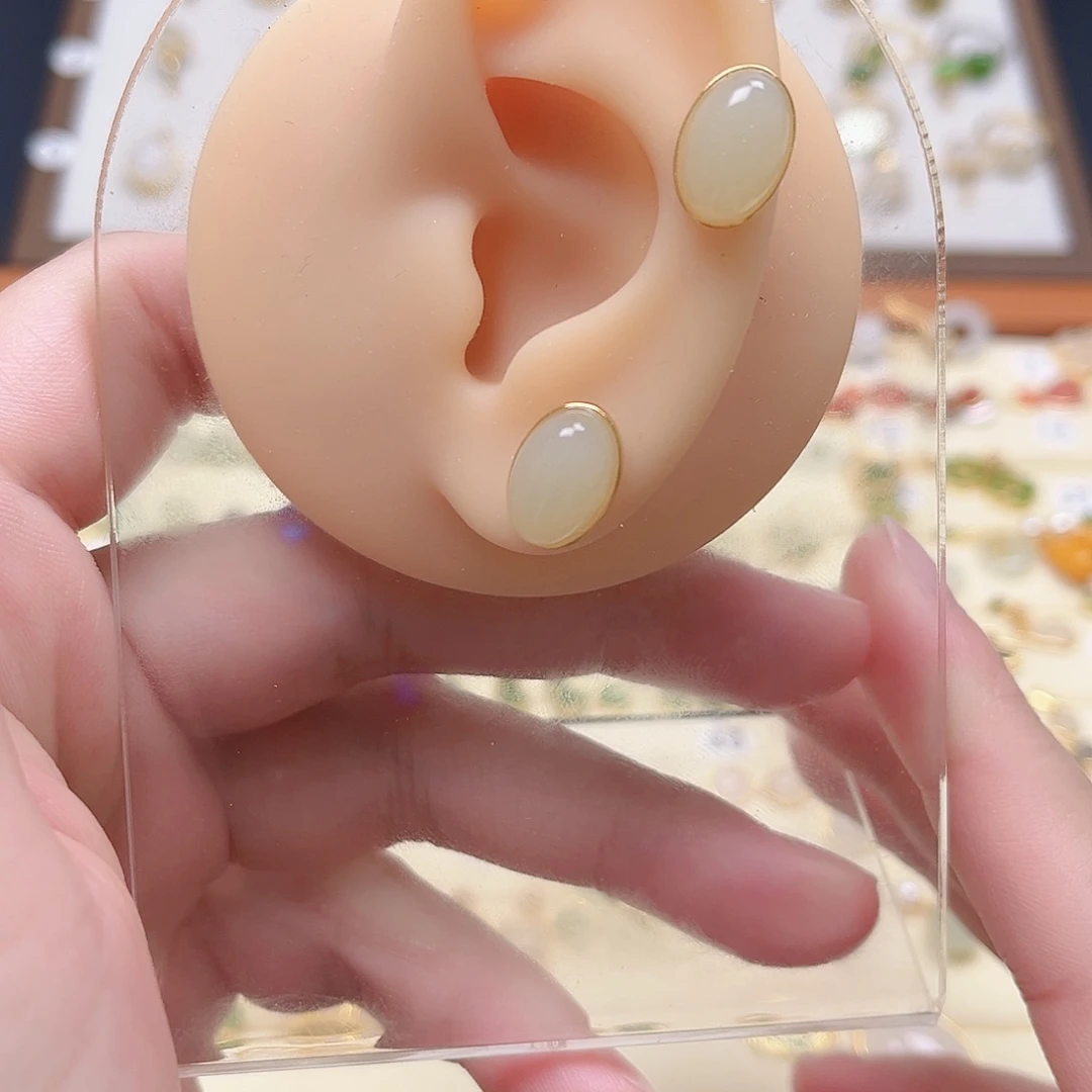 和田玉银S925镶嵌耳饰