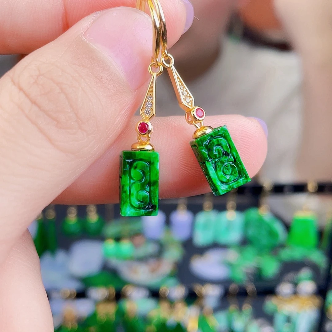 翡翠银S925镶嵌耳饰饰品