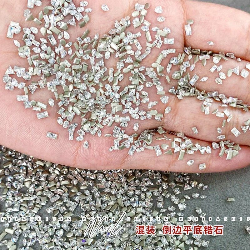 美甲锆石倒边平底迷你立体超闪饰品白色小号爆闪异形指甲钻超装饰