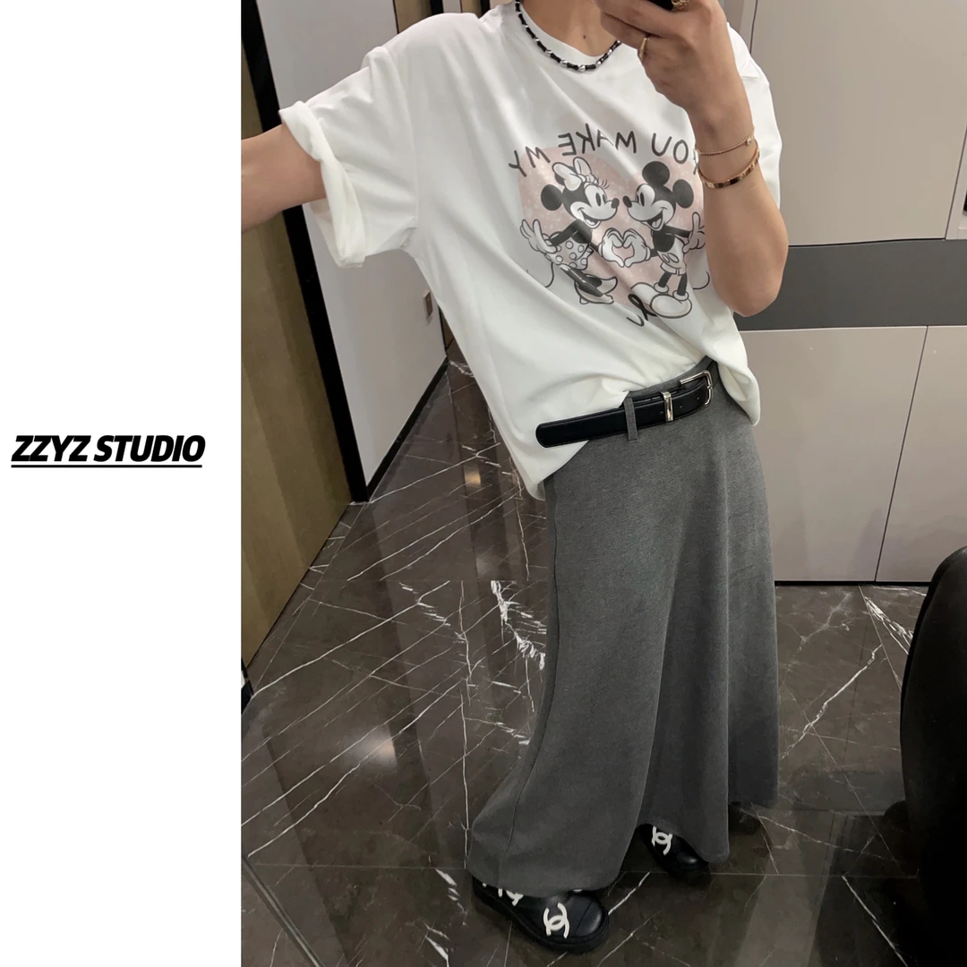 【ZZYZ】“卡通T恤”减龄米奇米妮字母卡通印花百搭圆领短袖T恤