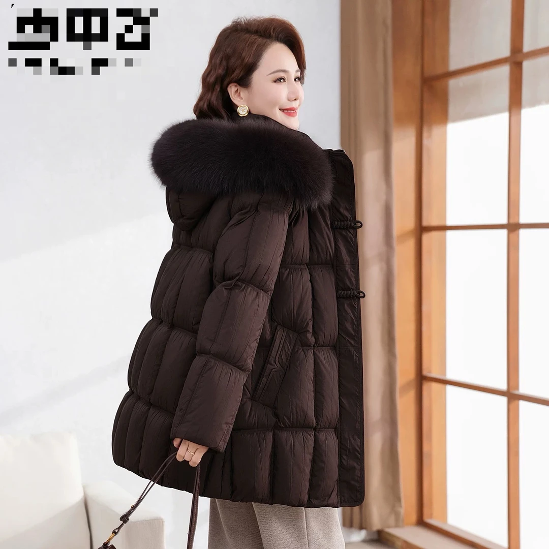 羽绒服女中长款2025新款中年妈妈冬装高瑞狐狸毛领防寒外套