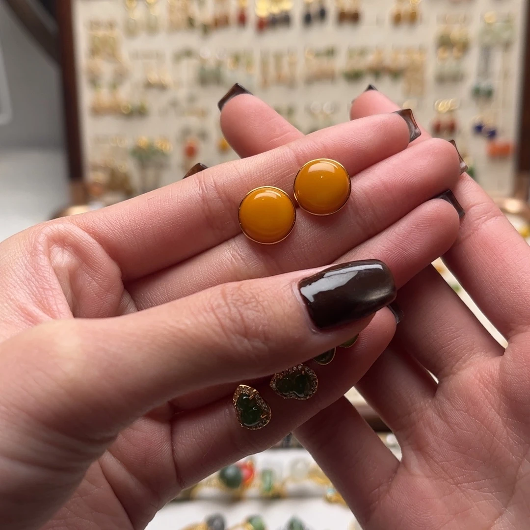 和田玉银S925镀金镶嵌耳坠