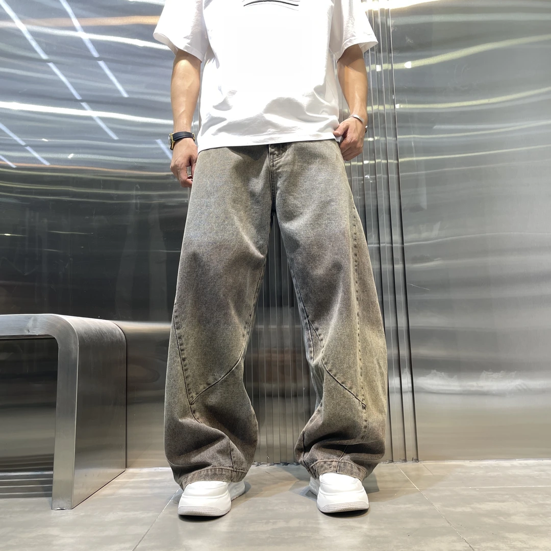 直筒复古常规款宽松男士直筒裤裤子美式设计感潮流秋季水洗牛仔裤