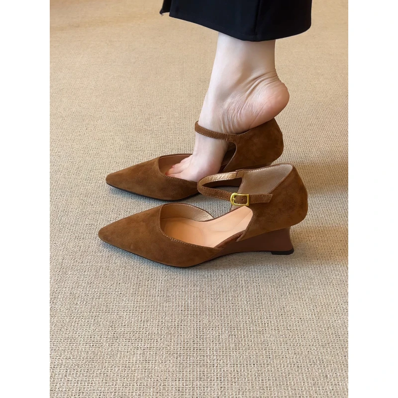 nnmiss/6.5cm复古气质尖头坡跟玛丽珍鞋简约一字带通勤浅口单鞋