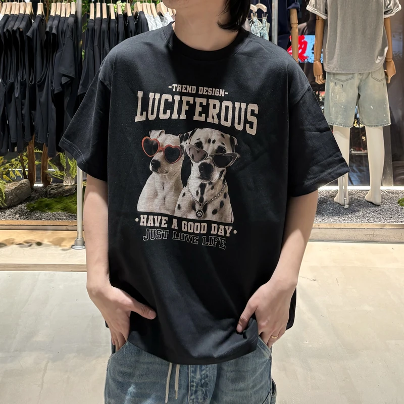 数码直喷斑点狗印花夏季美式潮流时尚休闲百搭宽松情侣 LF2590