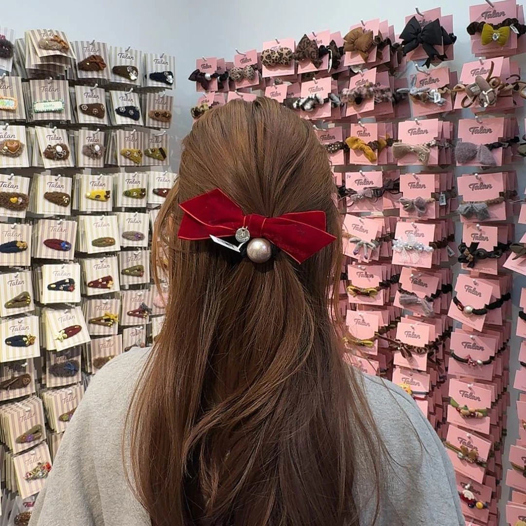 非金属新年款红色蝴蝶结发绳