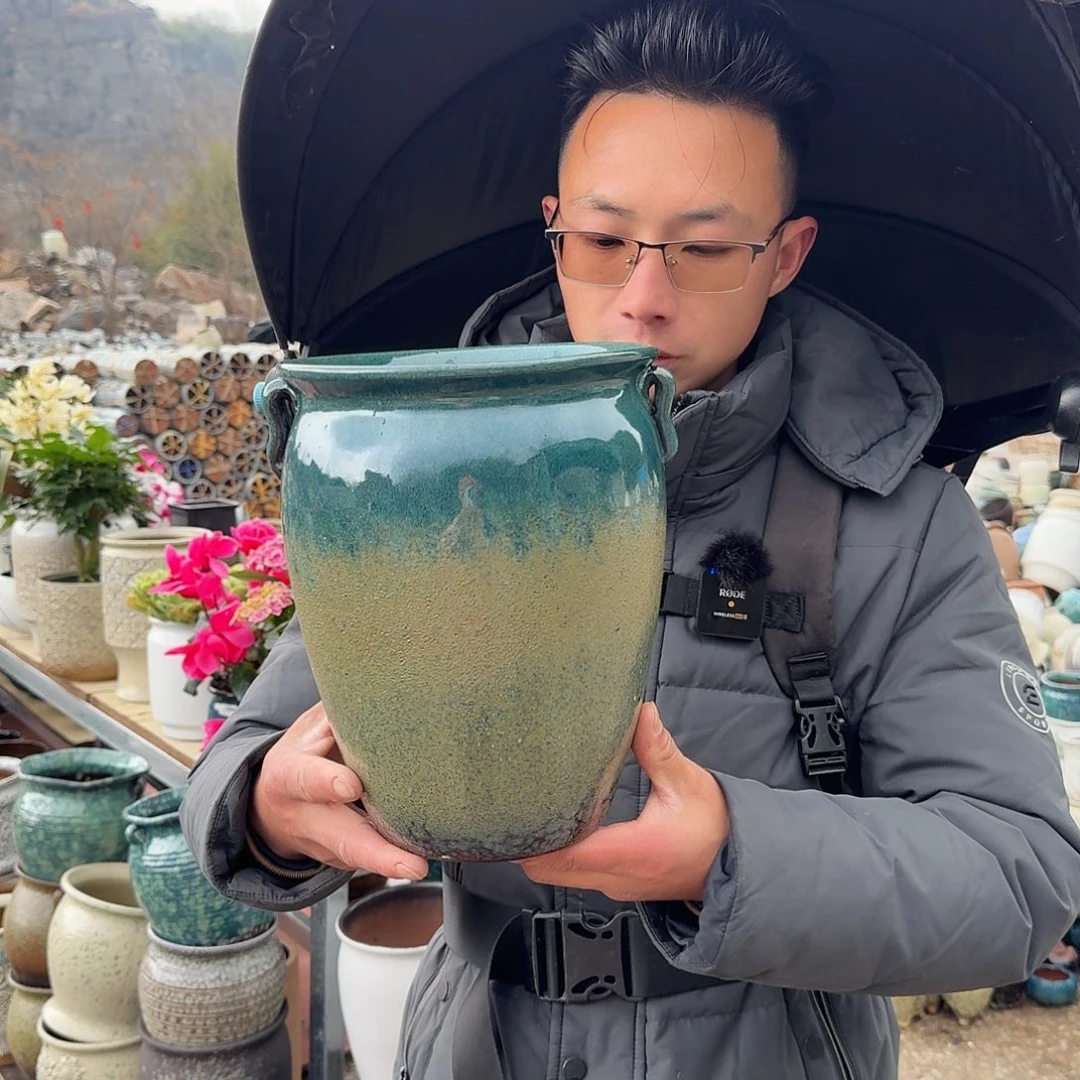 紫砂花盆口19.5高25（一个镇店之宝新款绿泡泡