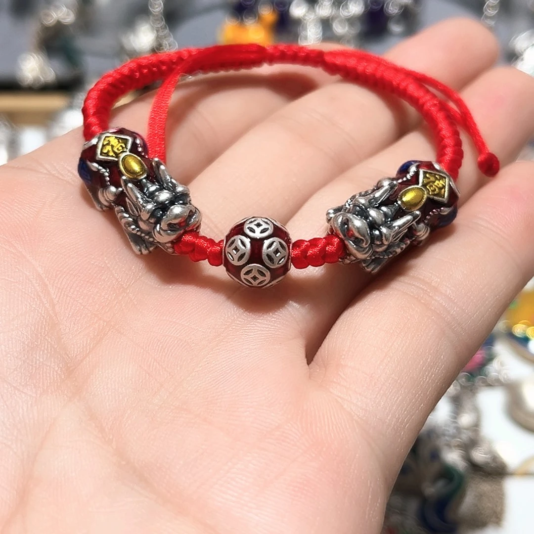 吊坠足银珐琅貔貅手串