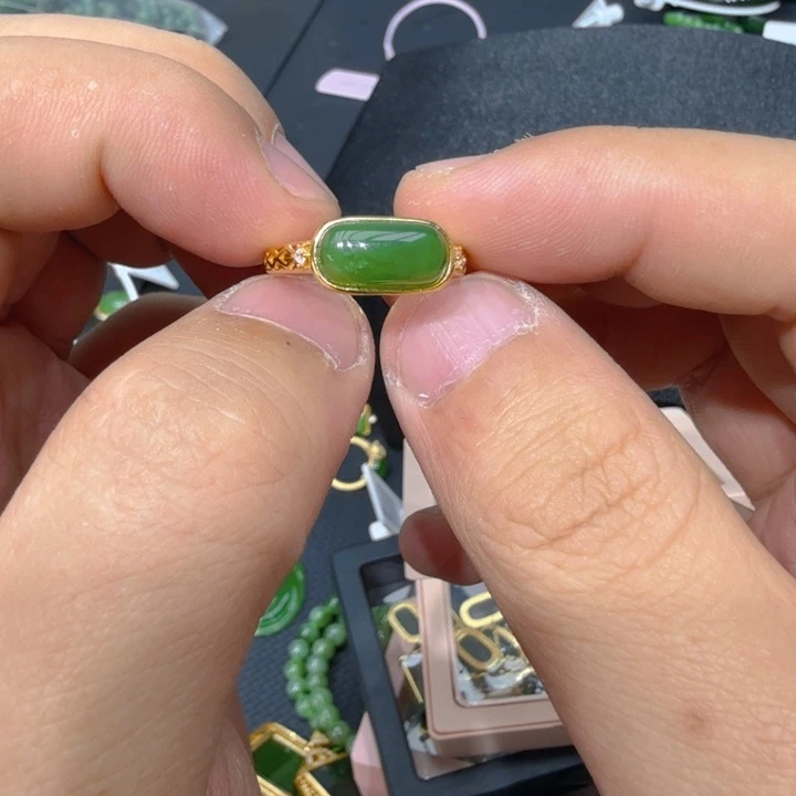 和田玉（碧玉）戒指银S925镀金镶嵌