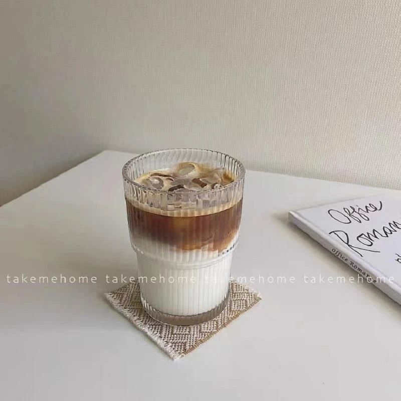 【亏本冲量】竖条纹家用in风玻璃杯美式牛奶杯高颜值家用喝水杯子