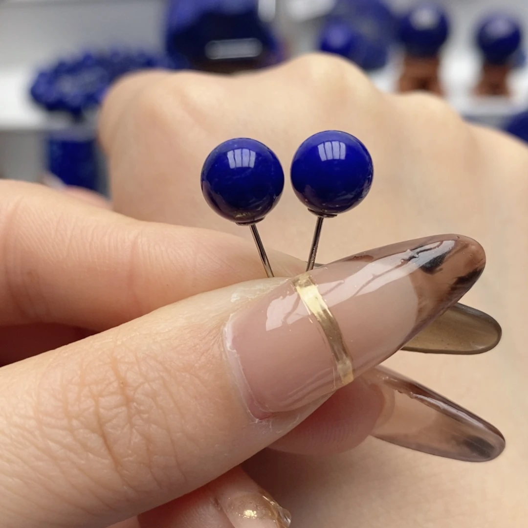 青金石未镶嵌耳饰10mm