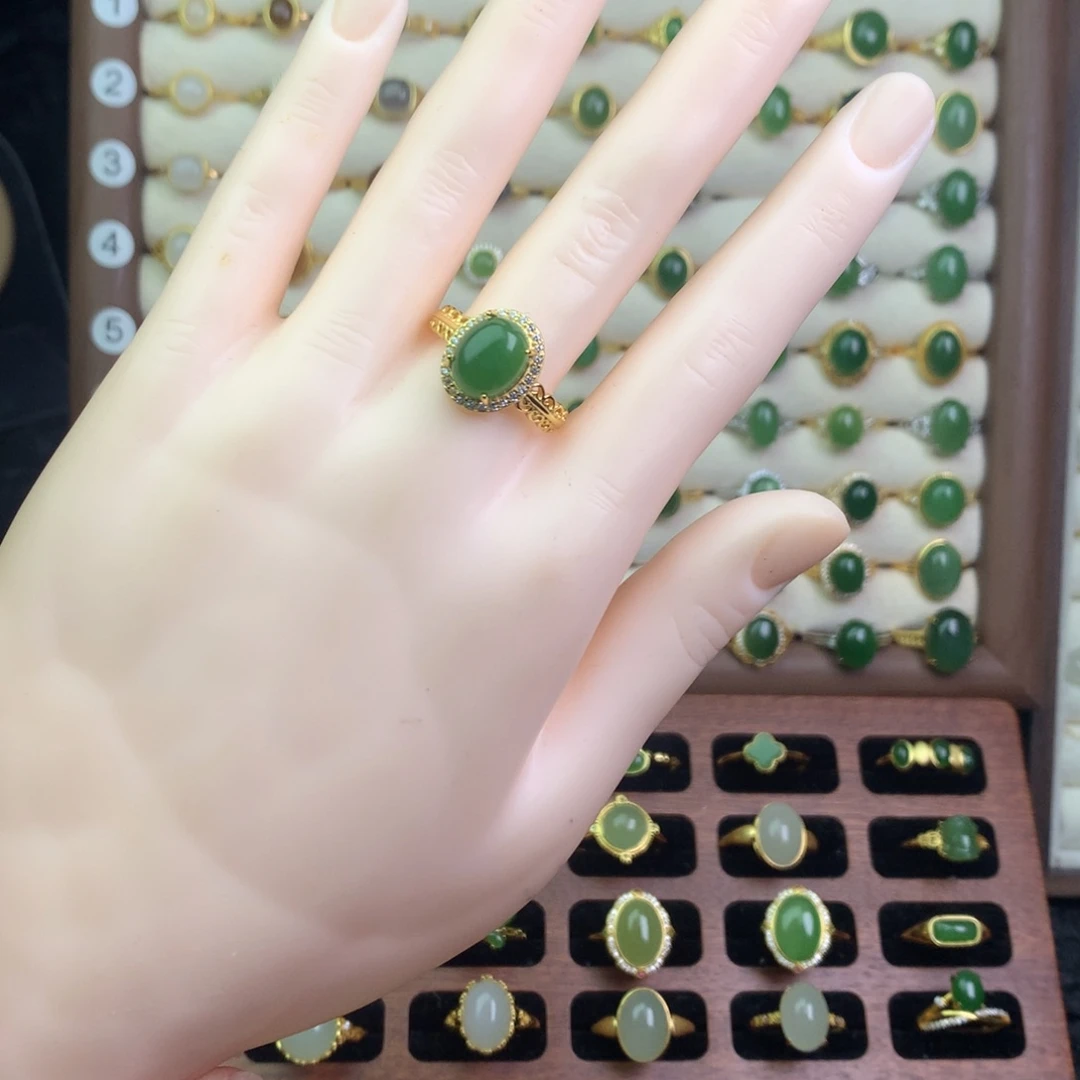 和田玉银S925镀金镶嵌戒指