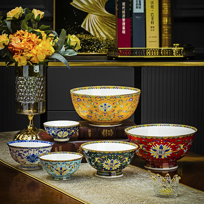 【6个装】洪福齐天4.5英寸景德镇陶瓷碗珐琅彩中式高温骨瓷饭碗餐具