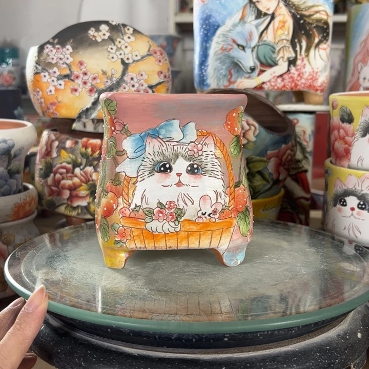 满38包邮景德镇手绘花盆