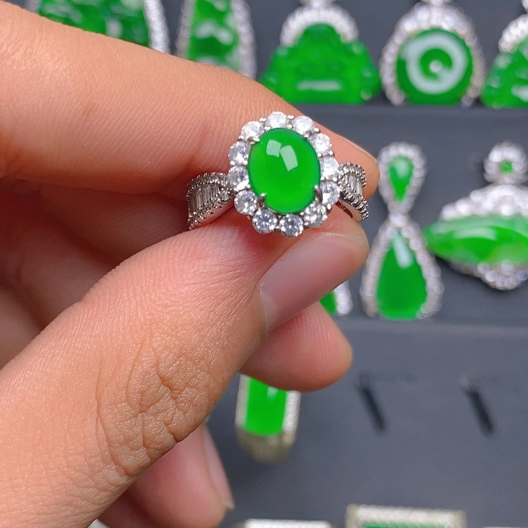 银S925镶嵌戒指翡翠戒指