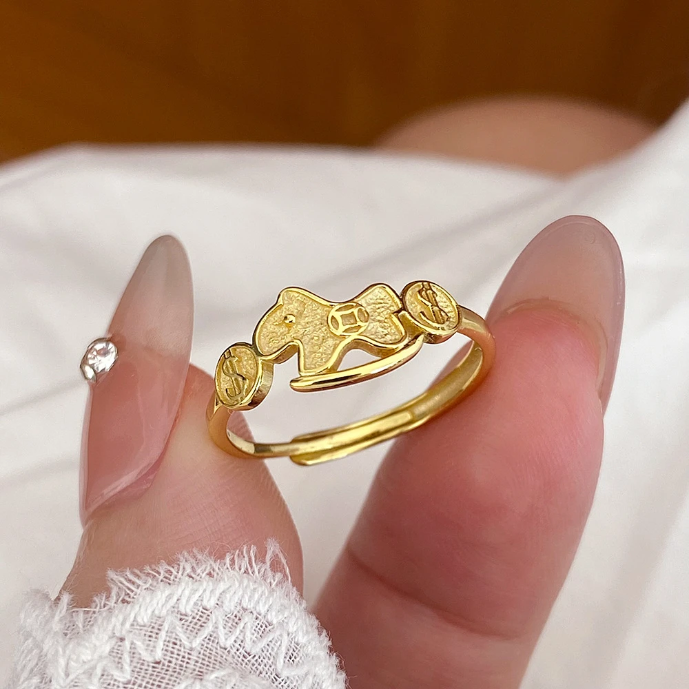 925银戒指 马上有钱纯银戒指女高级感轻奢百搭气质本命小木马指环