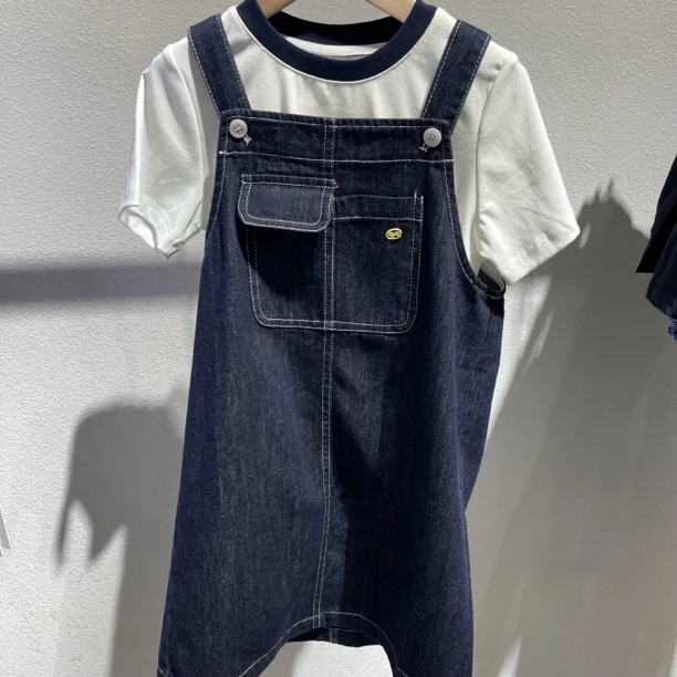 6821童装拼色短袖T/牛仔连衣裙套装