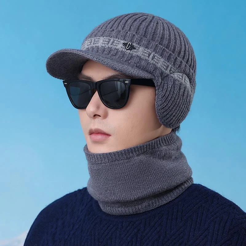 帽子男冬季保暖加绒加厚毛线帽防寒鸭舌帽冬天骑车套头针织护耳帽